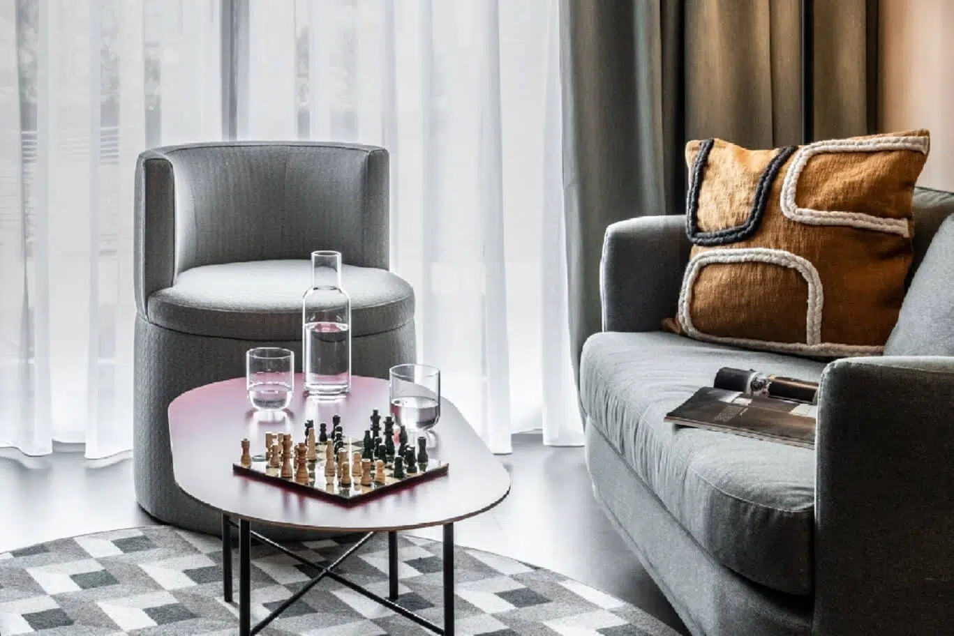 Chess Set On Seating Area Coffee Table